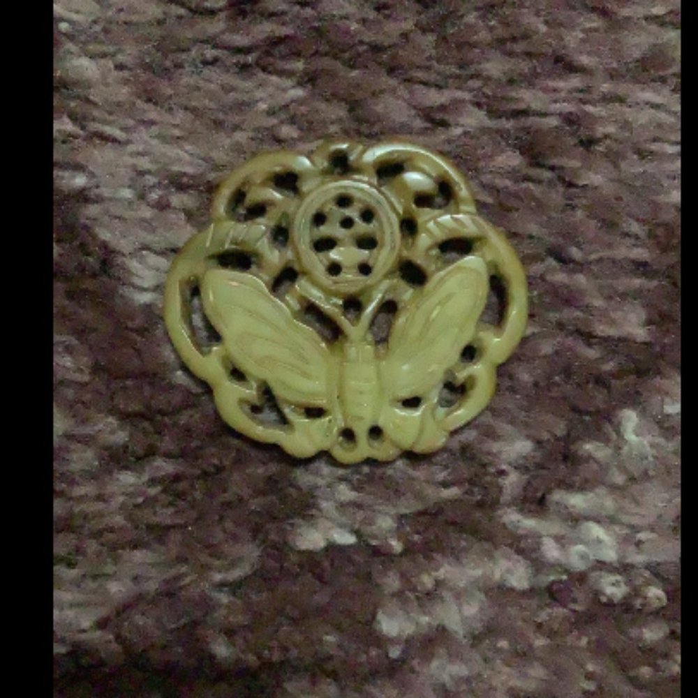 Brown Jade Carved Chinese Butterfly Pendant